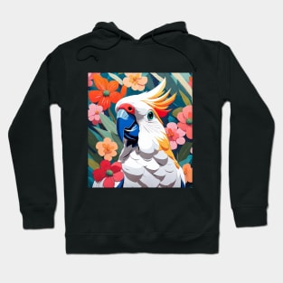 Colorful Cockatoo, Cockatiel in front of vibrant florals Hoodie